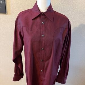 Men's Stubbs Long Sleeve Maroon Black High End Western Wear Shirt SZ M